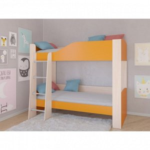 Детская двухъярусная кровать «Астра 2», без ящика, цвет дуб молочный / оранжевый