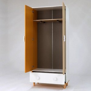 Шкаф 2-х створчатый с ящиком Манго-2 900х400х2000 белый/охра/палермо