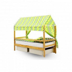 Крыша текстильная Бельмарко для кровати-домика Svogen зигзаги, желтый, зеленый, фон белый