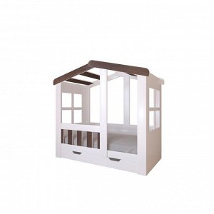 Детская кровать-чердак «Астра домик», с ящиком, цвет белый / дуб шамони