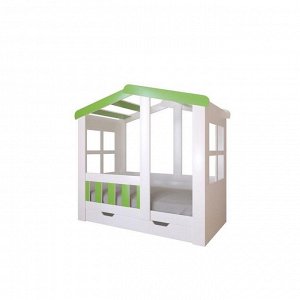 Детская кровать-чердак «Астра домик», с ящиком, цвет белый / салатовый