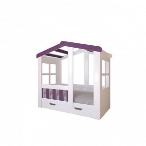 Детская кровать-чердак «Астра домик», с ящиком, цвет белый / фиолетовый