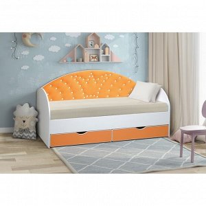Кровать детская с мягкой спинкой «Корона №3», 800 ? 1600 мм, без бортика, белый/оранжевый