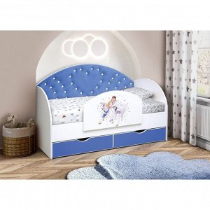 Кровать детская с мягкой спинкой «Сердце №2», 800 ? 1600 мм, без бортика, белый / синий
