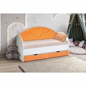 Кровать детская с мягкой спинкой «Сердце №3», 800 ? 1600 мм, без бортика, белый/оранжевый