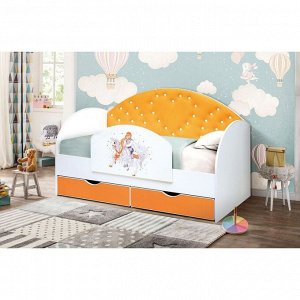 Кровать детская с мягкой спинкой «Сердце №3», 800 ? 1600 мм, без бортика, белый/оранжевый