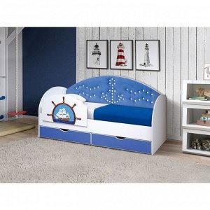 Кровать детская с мягкой спинкой «Штурвал», 800 ? 1900 мм, без бортика, белый / синий