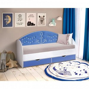 Кровать детская с мягкой спинкой «Штурвал», 800 ? 1900 мм, без бортика, белый / синий