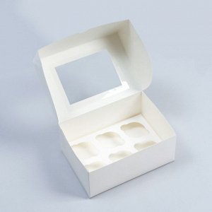 Упаковка на 6 мини-капкейков белая с окном, 18,6 х 13,1 х 8 см