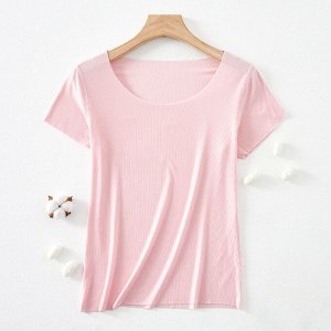 Женская трикотажная футболка с круглым вырезом, цвет нежно-розовый