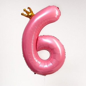 Шар фольгированный 40" «Цифра 6 с короной», цвет розовый