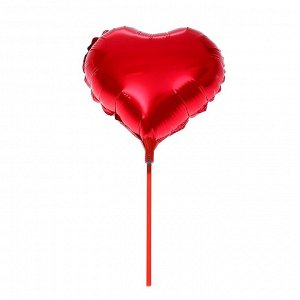 Шар фольгированный 10" «Сердце», с палочкой, цвет красный