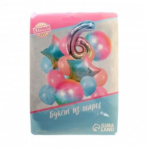 Букет из шаров «День рождения – нежность. 6 лет», фольга, латекс, набор 15 шт.
