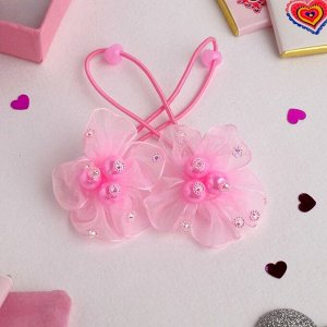 Резинка для волос "Маленькая модница" (цена за пару) стразы и бусины, розовый