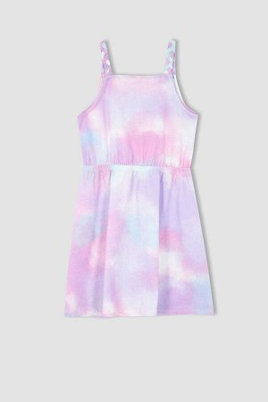 Платье из чесаного хлопка с узором Tie-Dye и бретельками для девочек