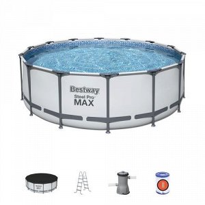 *Бассейн каркасный Steel Pro Max 396х122см, 12690л, фил.-насос 3028л/ч, лестница, тент тм BestWay