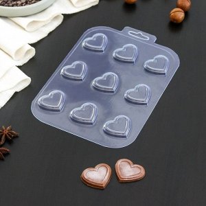 Форма для шоколада «9 сердечек», 3,6?3,3?0,6 см, цвет прозрачный