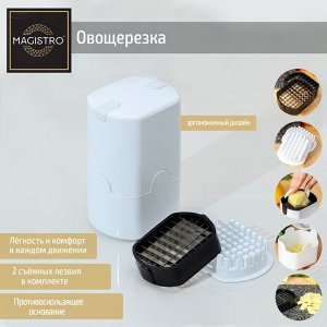 Слайсер для картофеля Magistro Vegan pro, 2 насадки и пушер, 10?8?14,5 см, цвет чёрно-белый