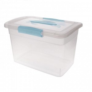 Ящик для хранения, 14 л, с крышкой, пластик, небесный, прозрачный, LACONIC, 210 х 370 х 270 мм