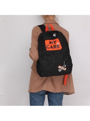 Рюкзак жен текстиль MC-9009,  1отд,  1внутр+3внеш.карм,  черный/оранж 240090