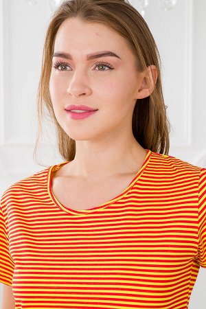 Туника женская из кулирки Руслана красная полоса на жёлтом