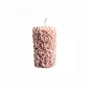Свеча фигурная Свадебная Цилиндр из роз коралловый 4,5х7см