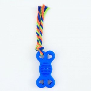 Игрушка жевательная с канатом "Косточка на привязи", 9,5 см, синяя