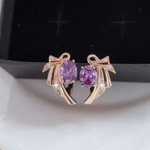 Серьги "" с сиреневым камнем, покрытие позолота, 25064, арт.747.031