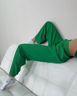 Спортивные штаны женские 7007 "Однотон - Клеш - Мелкая Лапша" Зеленые