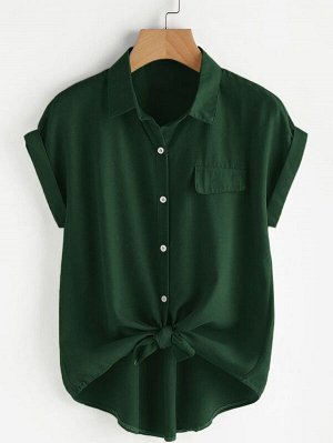 Темно-зеленый с бантом Одноцветный Повседневный Блузы размер плюс
