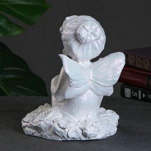 Фигура "Девочка ангел сидячая в розах" 20см перламутр