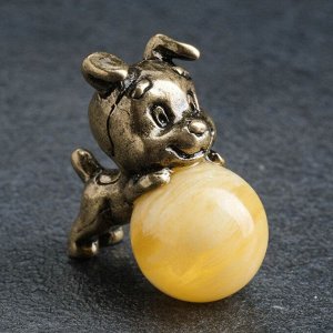 Сувенир "Собака", латунь, янтарная смола, 2,9х1,5х2,0 см