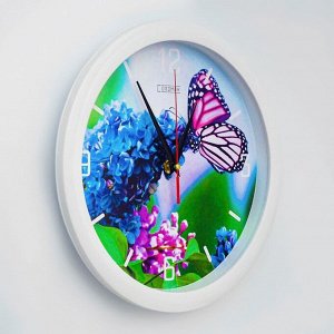 Соломон Часы настенные, серия: Животный мир, &quot;Бабочка на цветке&quot;, плавный ход, d=28 см
