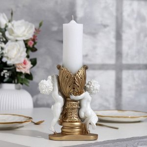 Свеча фигурная свадебная "Два ангела", 29,5х15 см, бело-золотая, 48 ч, домашний очаг
