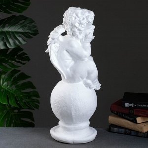 Фигура гипс «Ангел на шаре», большой белый, 26x27x64 см