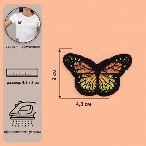 Термоаппликация «Бабочка», 4,3 ? 3 см, цвет оранжевый