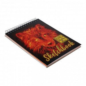 Скетчбук Calligrata А5, 55 листов твёрдая обложка "Огненный волк", металлизированный картон с объёмным рисунком, блок 80 г/м? + 5 листов тонированной бумаги