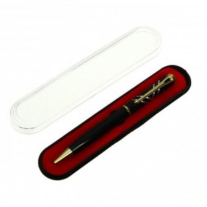 Ручка подарочная, шариковая "Кора" в пластиковом футляре, поворотная, корпус черный с золотым