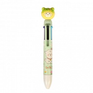 Ручка шариковая 6-цветная "Мишка", 0.5 мм, корпус зеленый