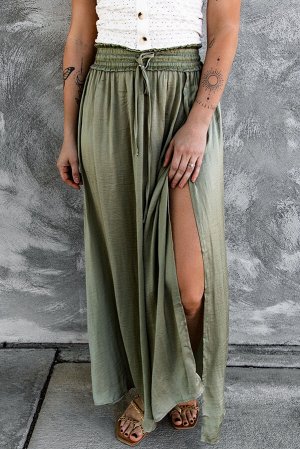 Светло-зеленая юбка-макси со сборками и эластичной талией на шнуровке