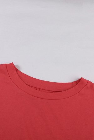 Красно-серое платье-футболка с карманами и леопардовым принтом
