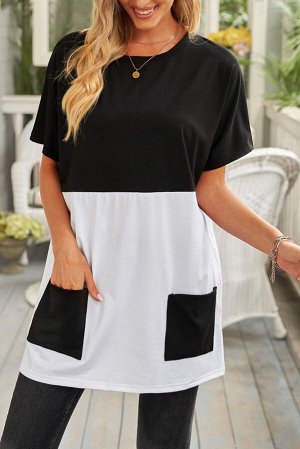 Черно-белое платье-футболка с карманами