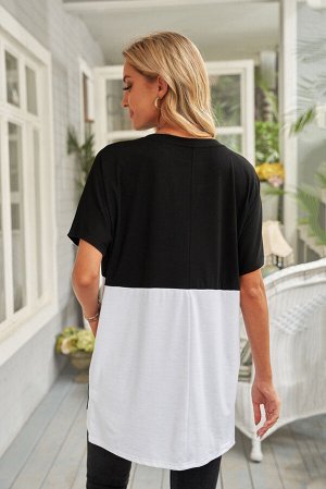 Черно-белое платье-футболка с карманами
