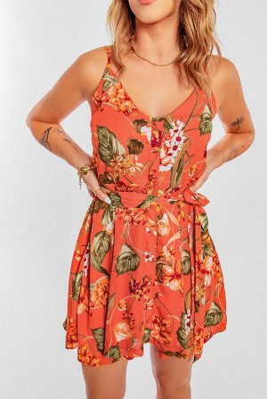 VitoRicci Оранжевое платье а силуэта с завязкой на талии и цветочным принтом