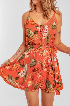VitoRicci Оранжевое платье а силуэта с завязкой на талии и цветочным принтом