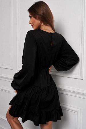 Черное многоярусное платье беби-долл с пышными рукавами