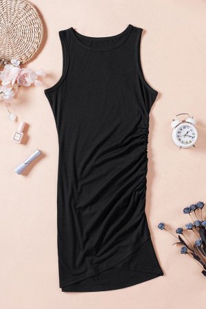 Черное обтягивающее платье со сборками и асимметричным подолом