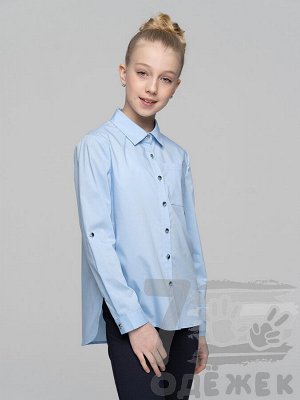 1081 Блузка для девочки с длинным рукавом (голубой)