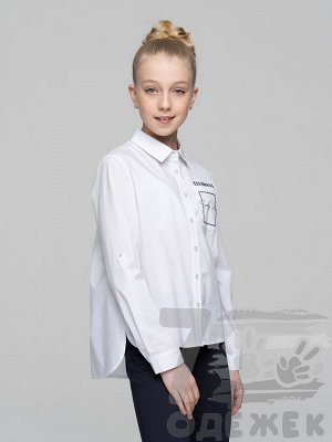 869 Блузка для девочки с  длинным рукавом белый)