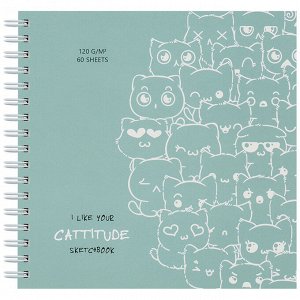 Скетчбук 60л., 150*150 MESHU ""Cat wave"", на гребне, 120г/м2, выборочный лак, Soft touch